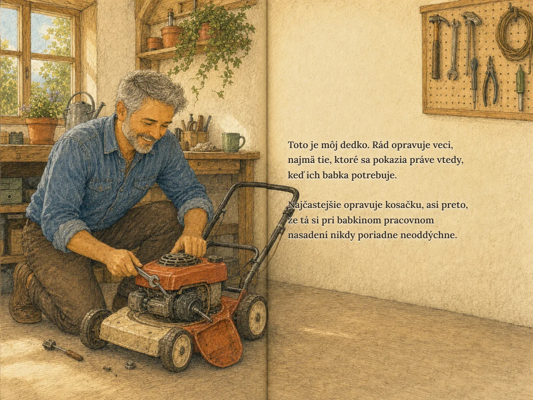 Dvojstrana venovaná dedkovi, kresba ceruzou