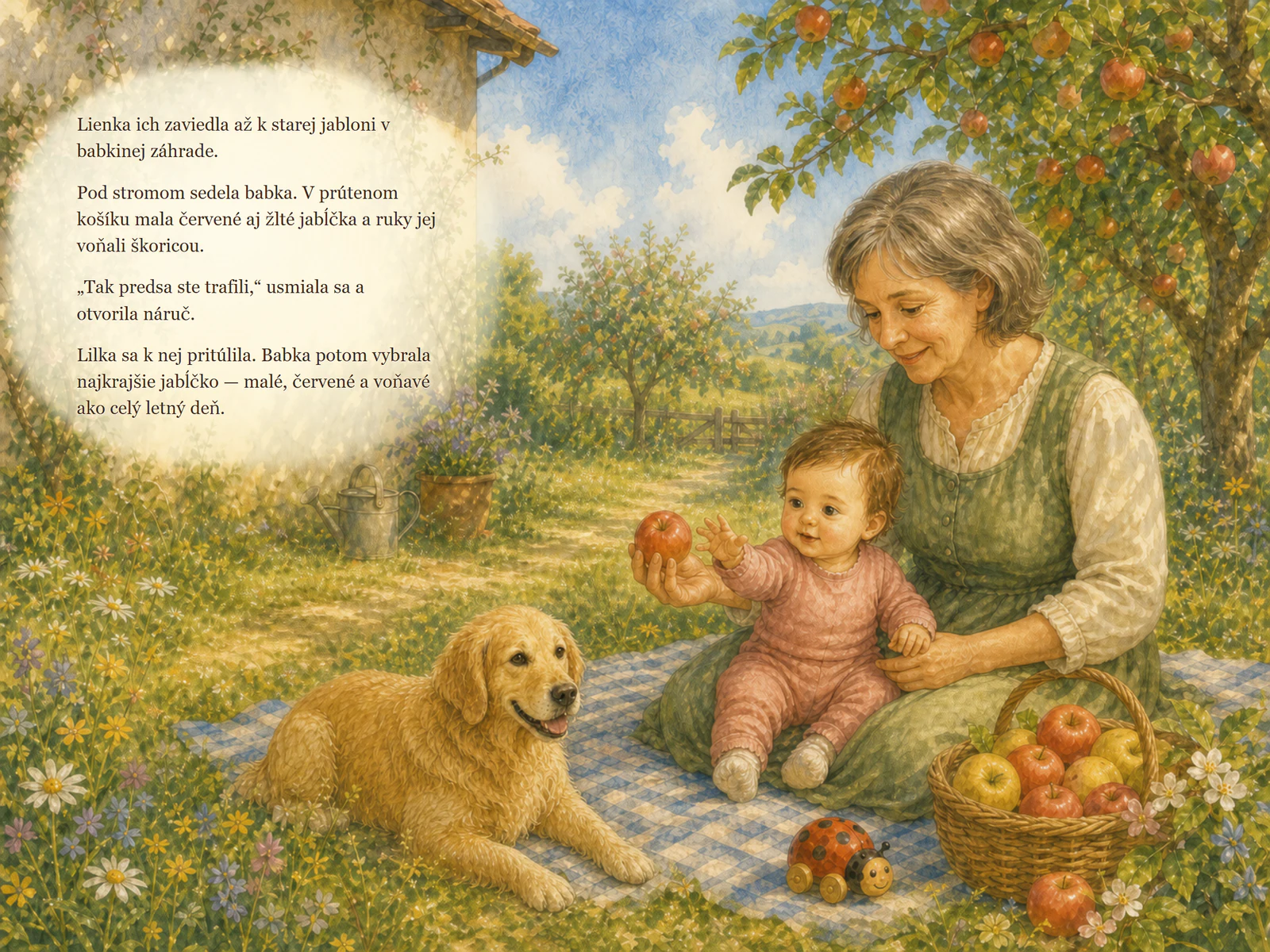 Ďalšia dvojstrana z knihy Lilka a zatúlaná lienka
